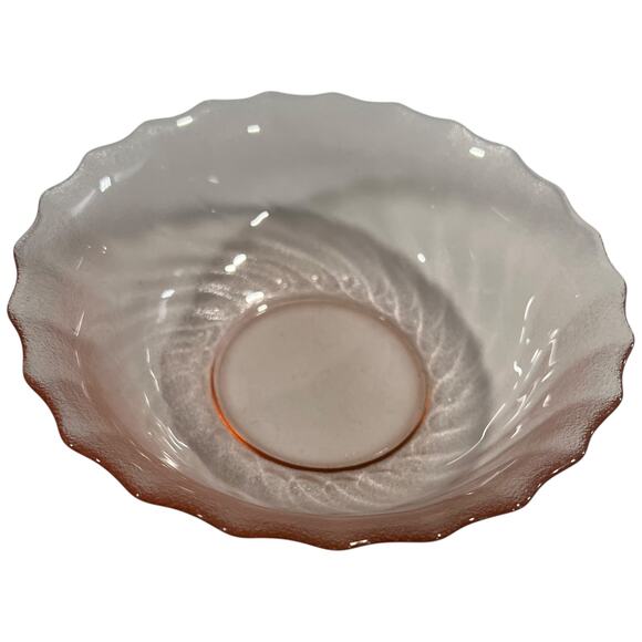 Glcoloc Vintage Pink Frosted Glass Swirl Ruffled Bowl 7 Inch Serving - Picture 9 of 12